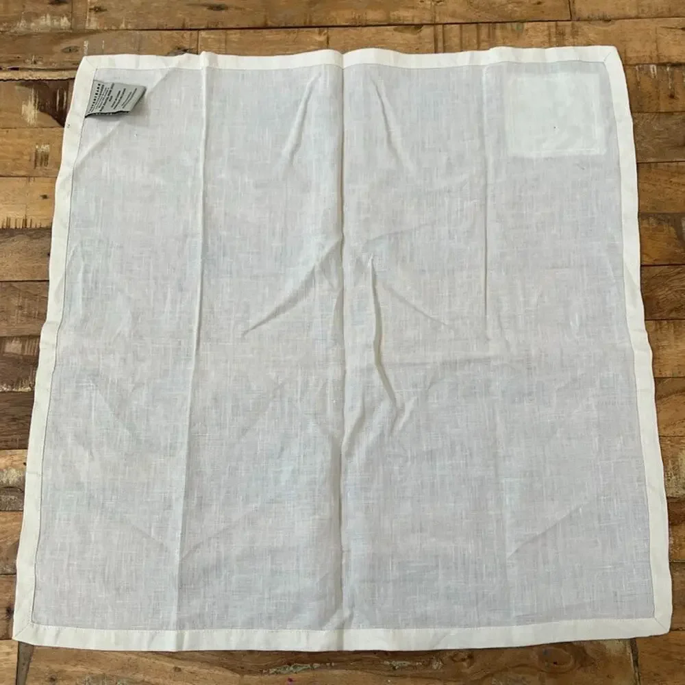 Pottery Barn Ivory Linen Napkin Set of 3 Embroidered Patch 20 x 20